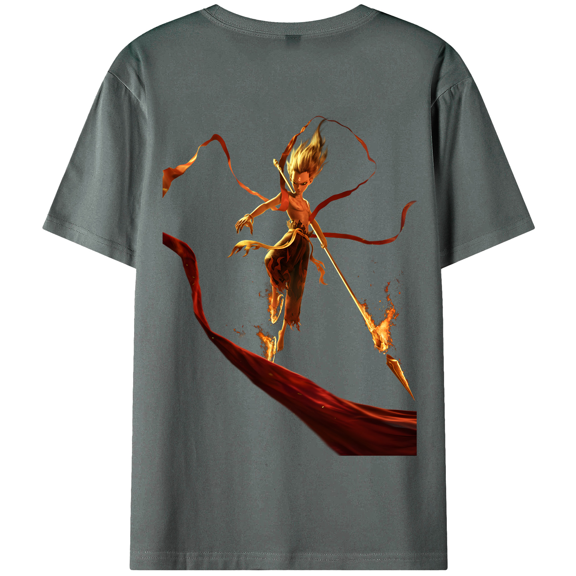 （画像用） Ne Zha 2 ナタ 魔童の大暴れ 綿100％半袖Tシャツ（背面プリント）